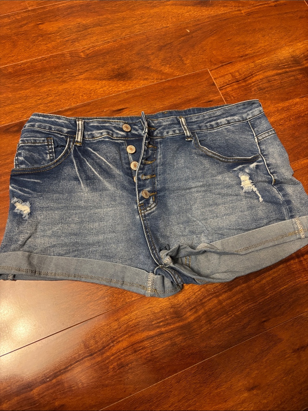 Amazon Women's Button-Front Distressed Blue Jean Shorts